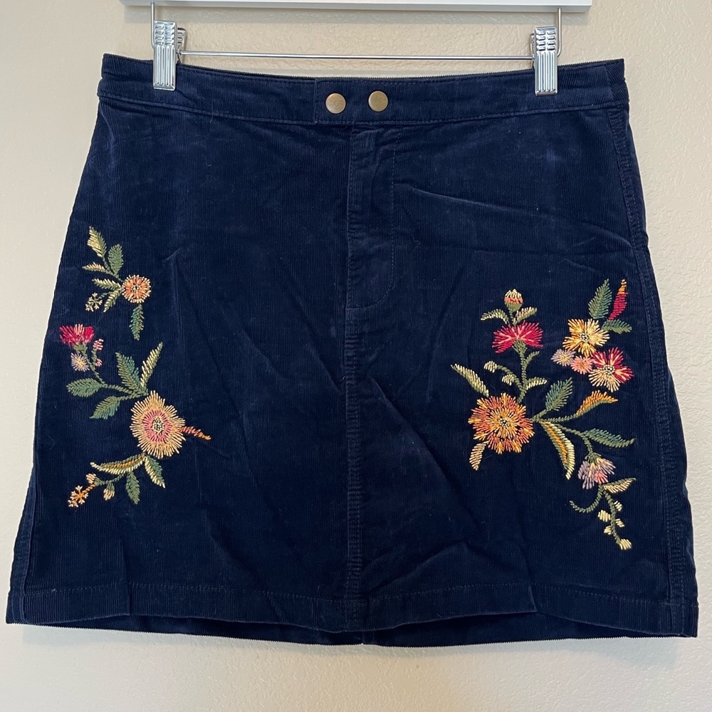 Mossimo Supply Co. 
Navy Blue Corduroy Embroidered Mini Skirt
